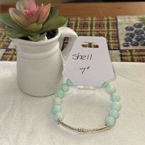 Hand Crafted Shell and Silver Bar Stretch Bracelet